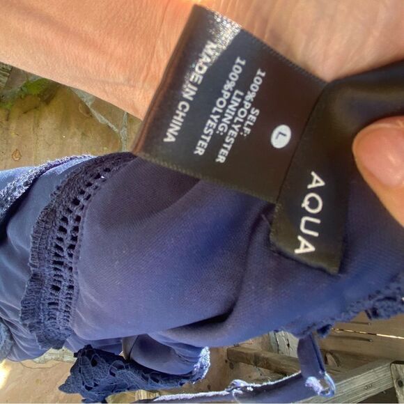 Aqua Blue Scalloped Lace V-Neck Sheath Dress size large - Picture 9 of 10